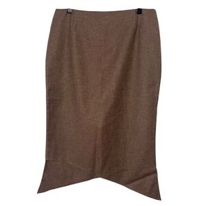 Krizia Italy Midi Skirt Size 44 Brown Wool Cashmere Asymmetrical Hem Low Rise